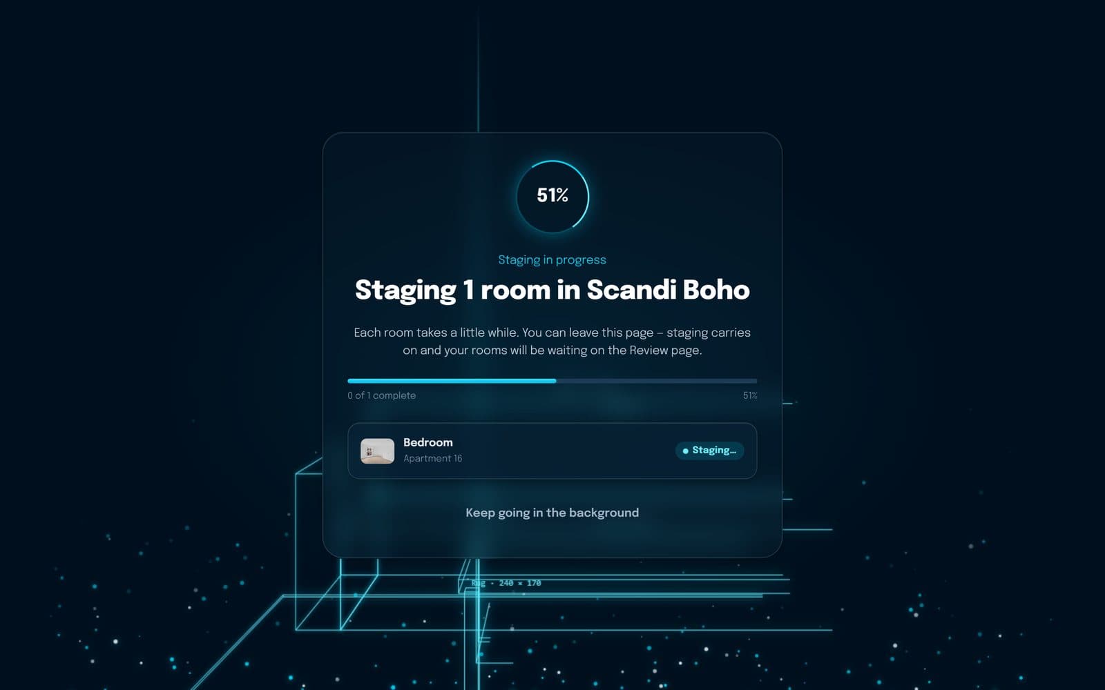 The live staging progress screen