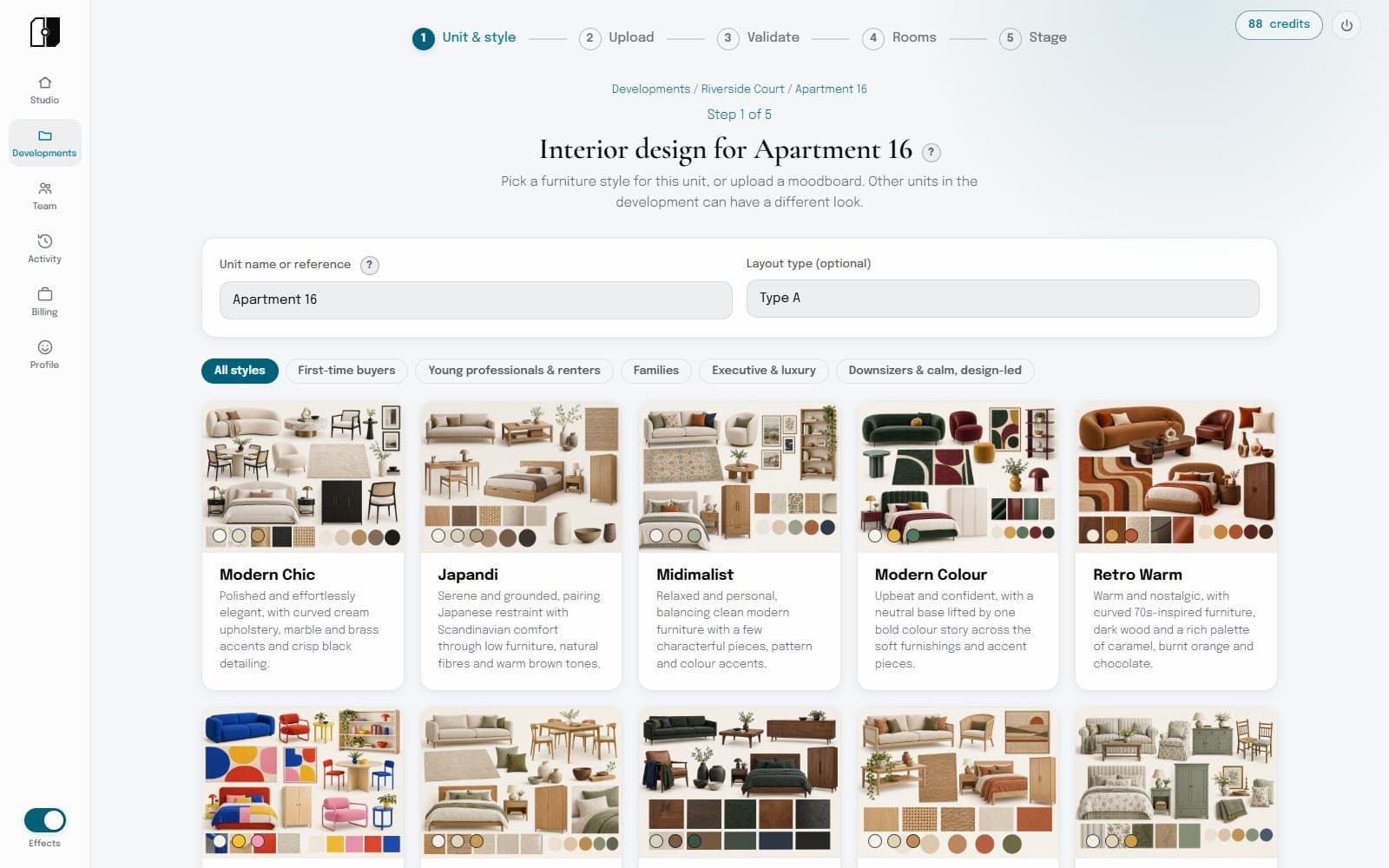 The interior design screen with twenty style mood boards