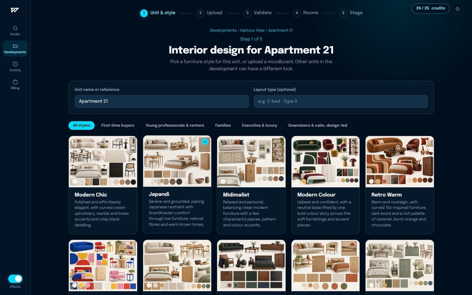 The interior design screen with twenty style mood boards