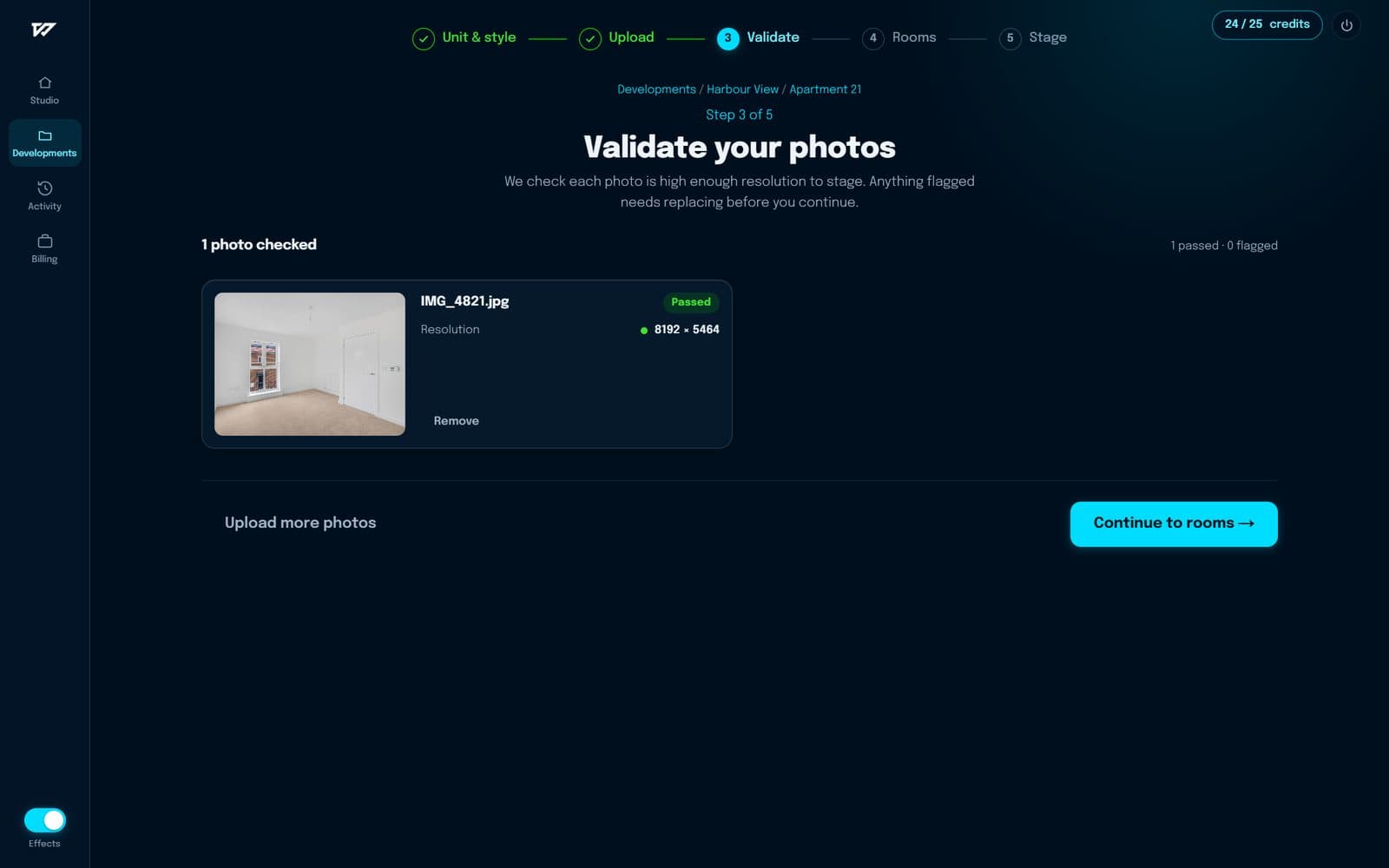 The photo check screen showing a passed photo