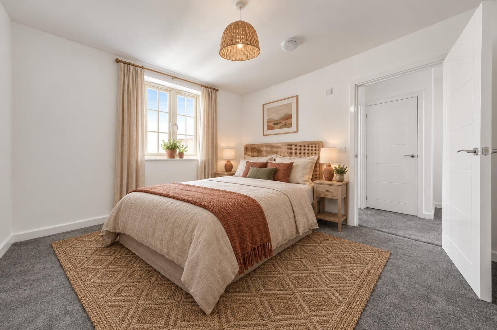 The bedroom in the Scandi Boho style